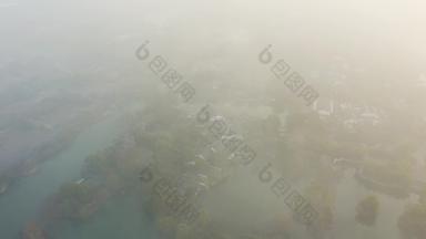 杭州<strong>西溪湿地</strong>晨雾云雾缭绕航拍